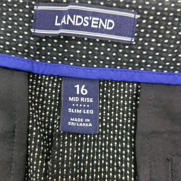 Lands End Pants Womens Size 16 Black White Textured Dot Print Side Zip Slim Leg - Picture 2 of 4